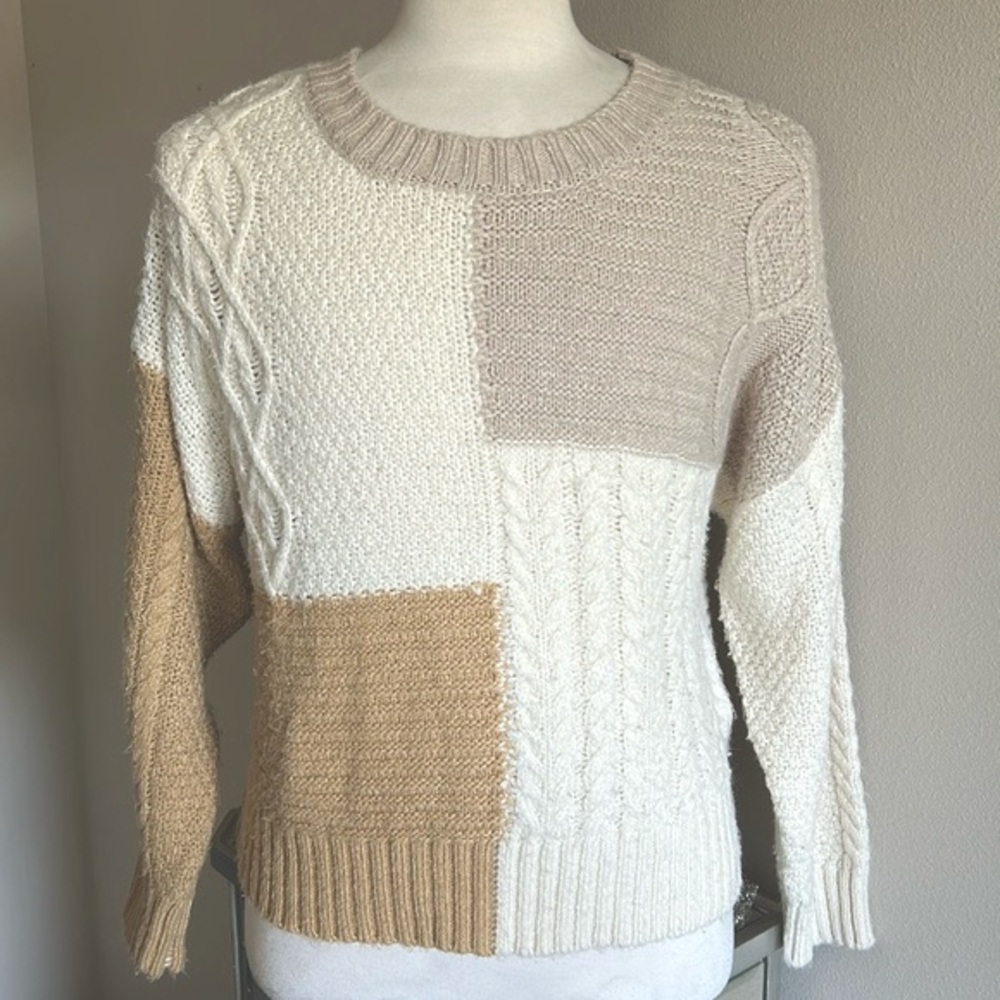 By The River | Womens Knit Color-block Cozy Life Crew Neck Sweater - Size M